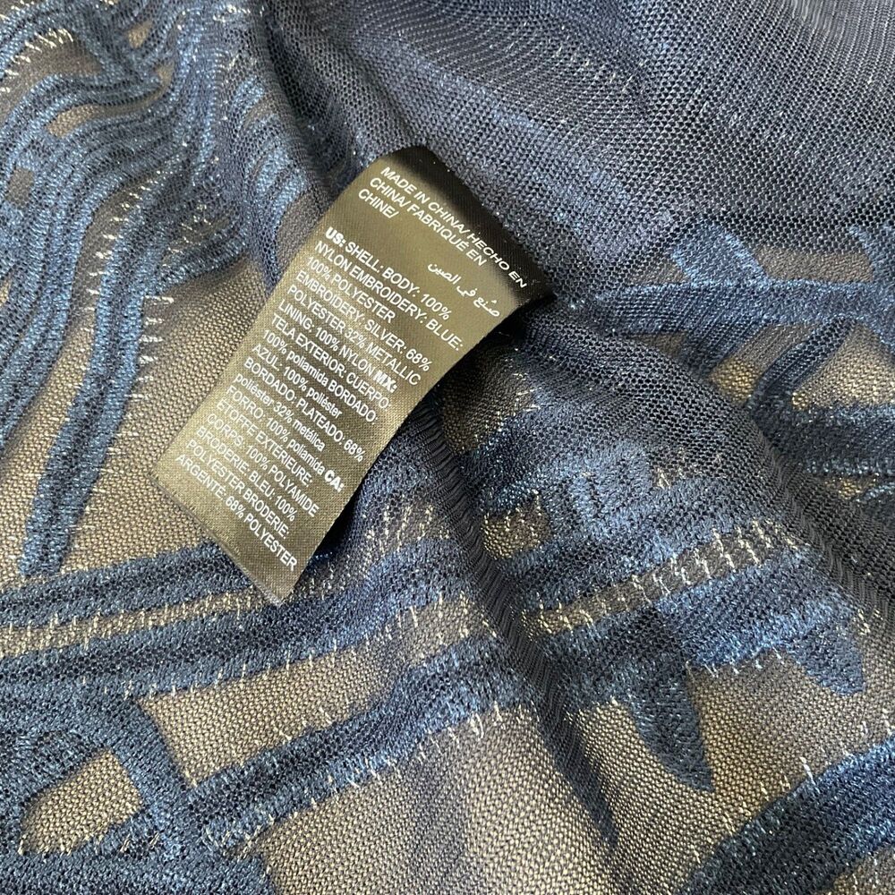 Chico's Travelers Blue Whimsy Mesh Stripe Embroidered 3/4 Sleeve Jacket 3 US XL - Picture 12 of 14